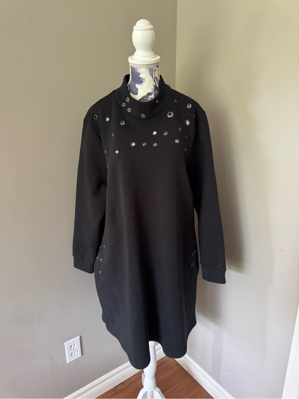 Gabby Isabella Black Mock Neck With Scattered Silver Metal Grommets